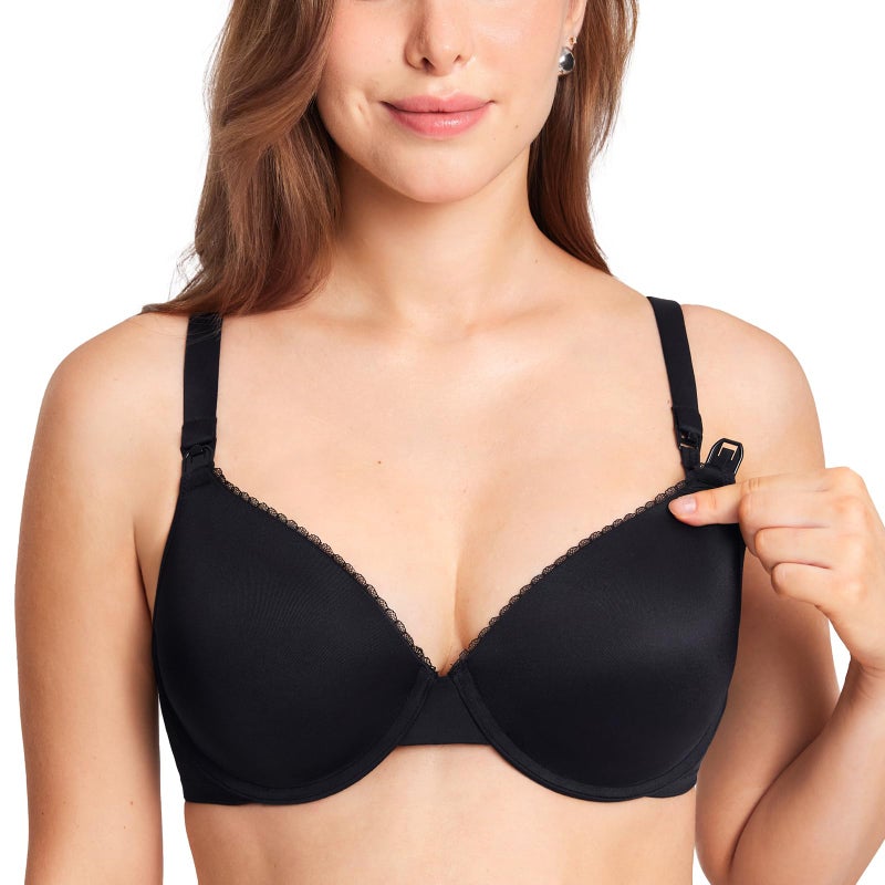 Gratlin Women's Underwire Nursing Bras Support Full Coverage Lightly Padded Maternity Bra for Breastfeeding Black 38D - Image 1